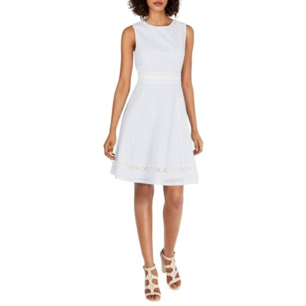 Calvin Klein Seersucker Eyelet A-Line Dress Light Blue Size 14